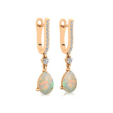 Lever Back Diamond Drop Earrings with Pear Cut Opal - GeumJewels