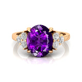 Trio Diamond Engagement Ring with Oval Cut Amethyst - GeumJewels