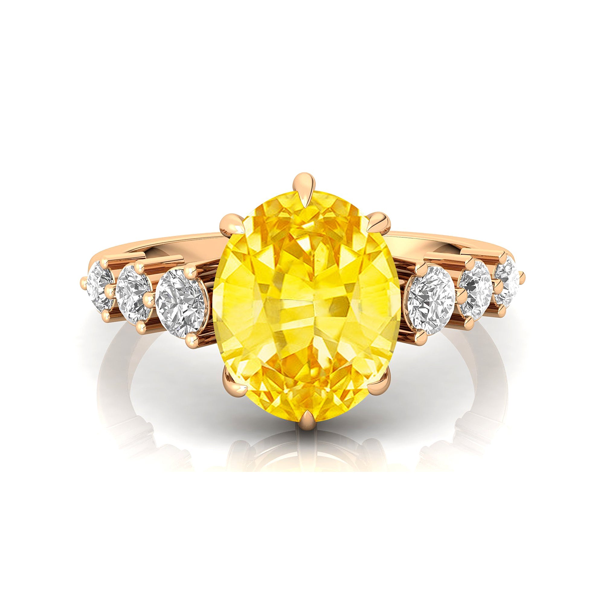 Oval Cut Yellow Sapphire with Graduated Diamonds Ring - GeumJewels