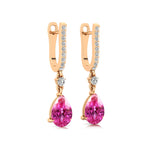 Lever Back Diamond Drop Earrings with Pear Cut Pink Sapphire - GeumJewels