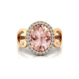 Vintage Love Inspired Oval Morganite Halo Diamond Engagement Ring - GeumJewels