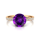 Classic Six Prong Round Solitaire Amethyst Ring with Accent Diamond Band - GeumJewels