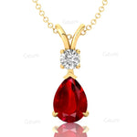 Ruby Teardrop Pendant with Solitaire Diamond - GeumJewels