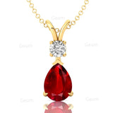 Ruby Teardrop Pendant with Solitaire Diamond - GeumJewels
