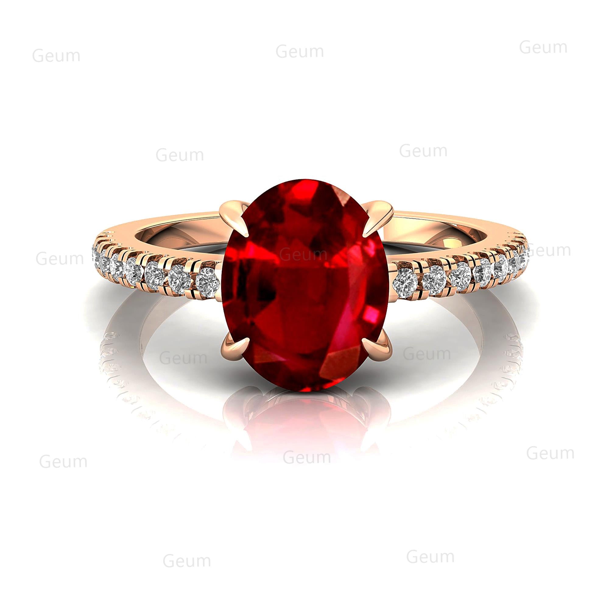 Oval Solitaire Ruby with Accent Diamonds Engagement Ring - GeumJewels