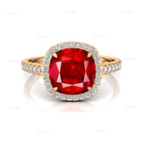 Halo Diamond Engagement Ring with Cushion Cut Ruby - GeumJewels