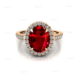 Oval Solitaire Ruby Halo Diamond Engagement Ring - GeumJewels
