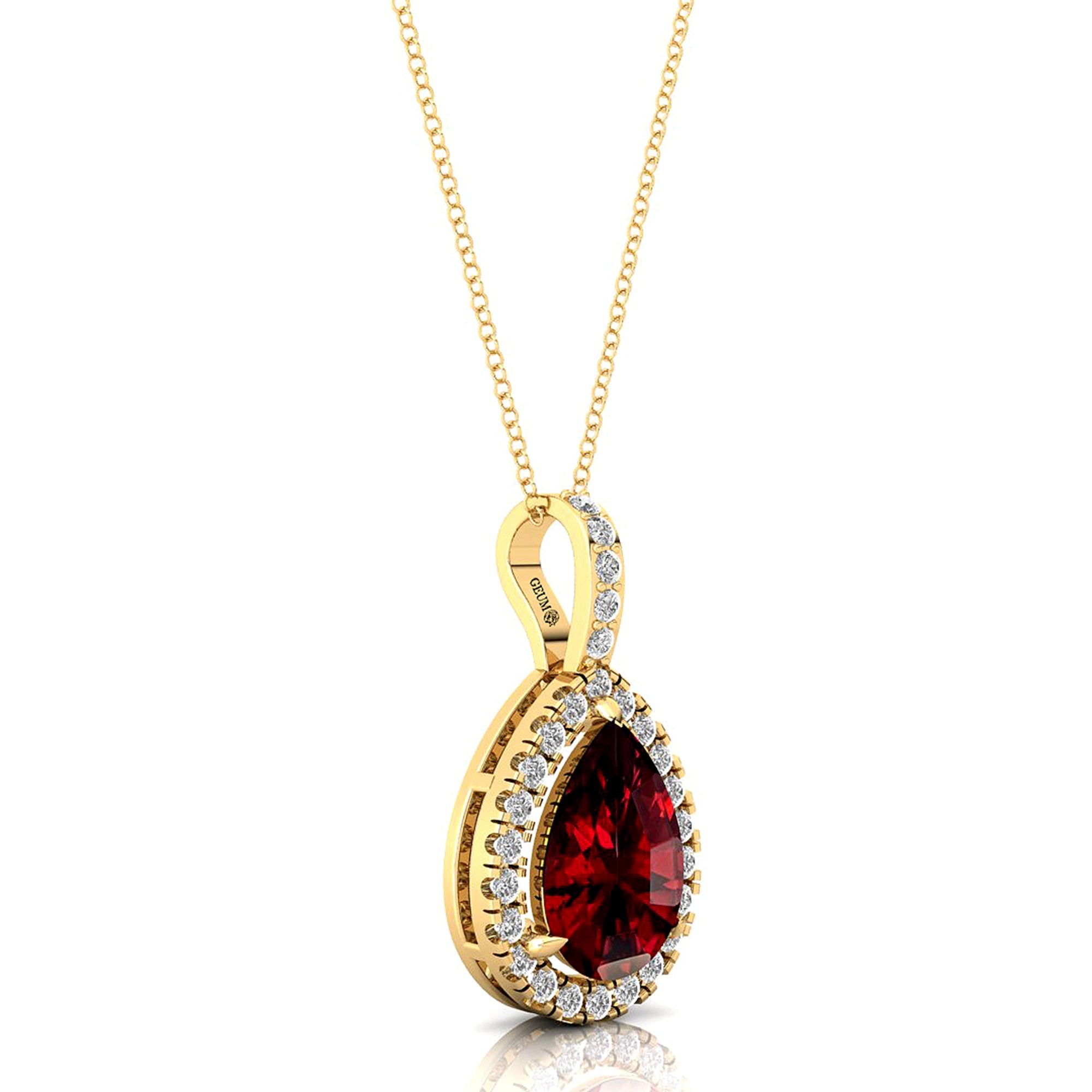 Garnet Teardrop Pendant with Diamond Halo - GeumJewels