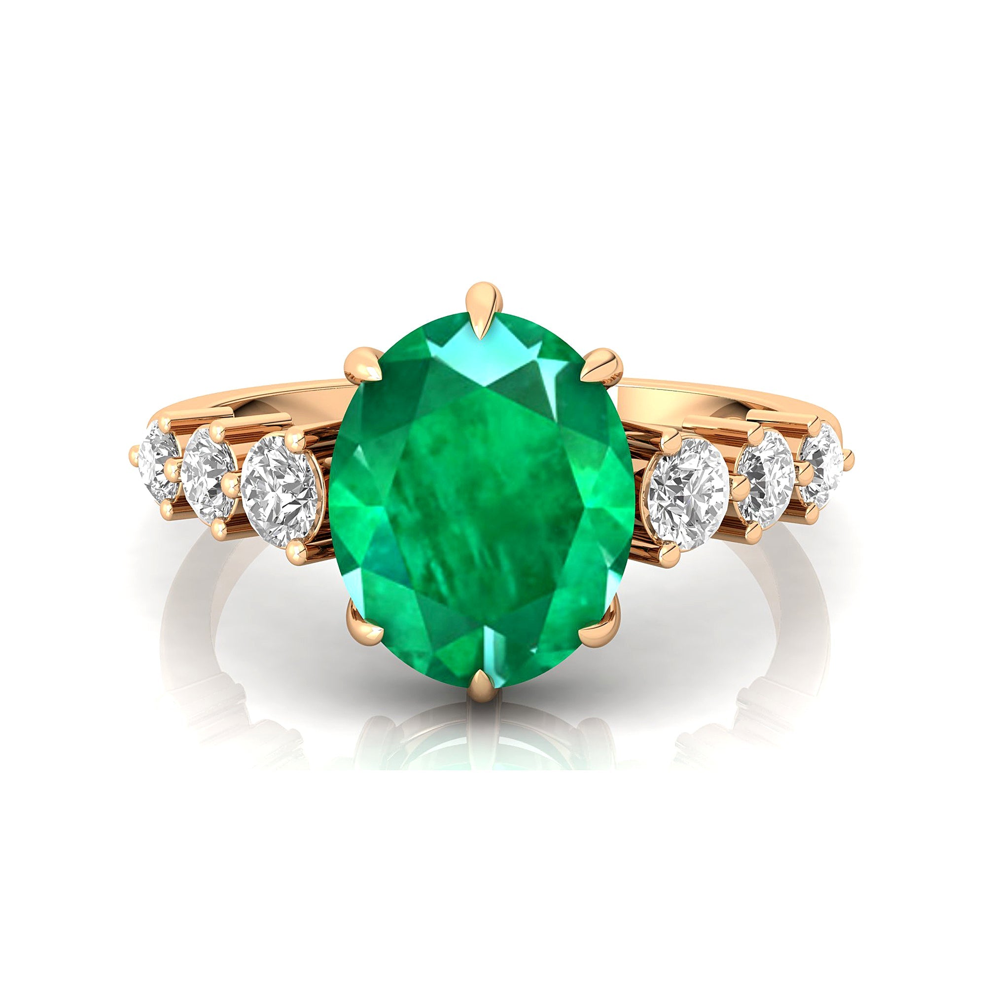 Oval Cut Emerald with Graduated Diamonds Ring - GeumJewels