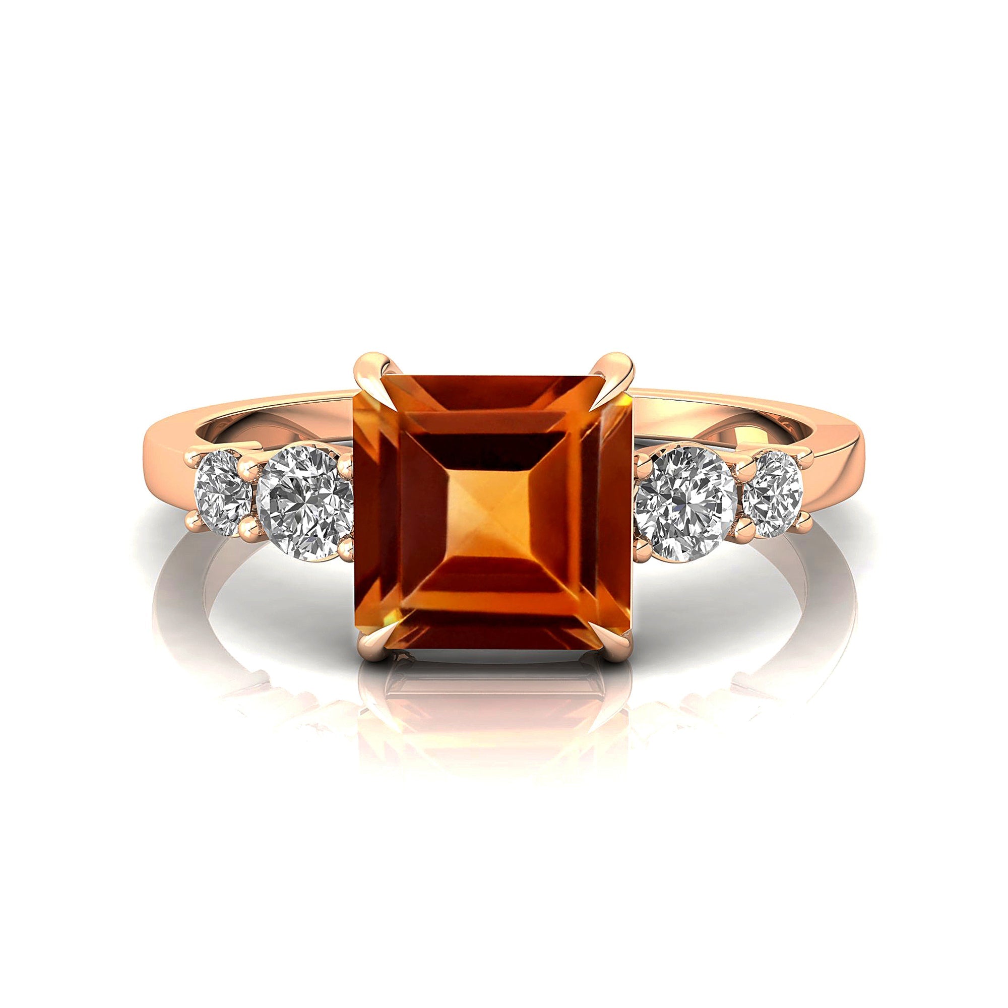 Princess Cut Citrine Graduating Accent Diamond Ring - GeumJewels