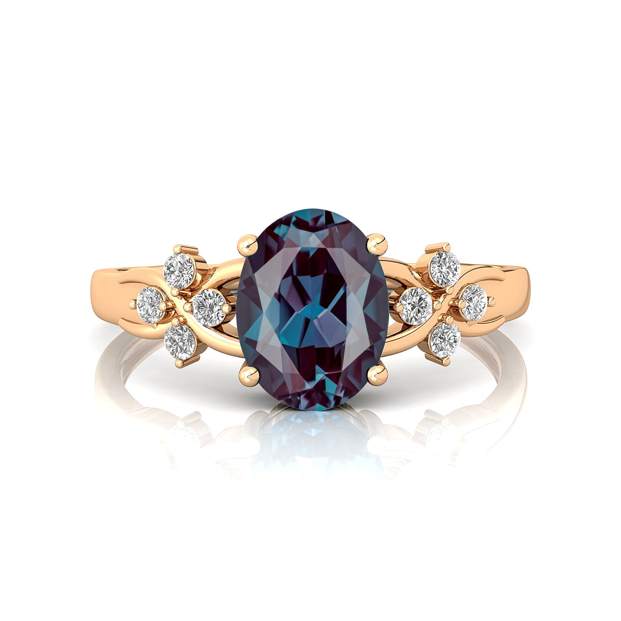 Criss Cross Diamond Ring with Oval Cut Alexandrite - GeumJewels