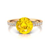 Classic Six Prong Round Solitaire Yellow Sapphire Ring with Accent Diamond Band - GeumJewels