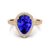 Classic Pear Shaped Tanzanite Halo Diamond Engagement Ring - GeumJewels