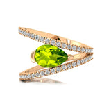 Fashionable V Shaped Diamond Ring with Pear Cut Peridot - GeumJewels