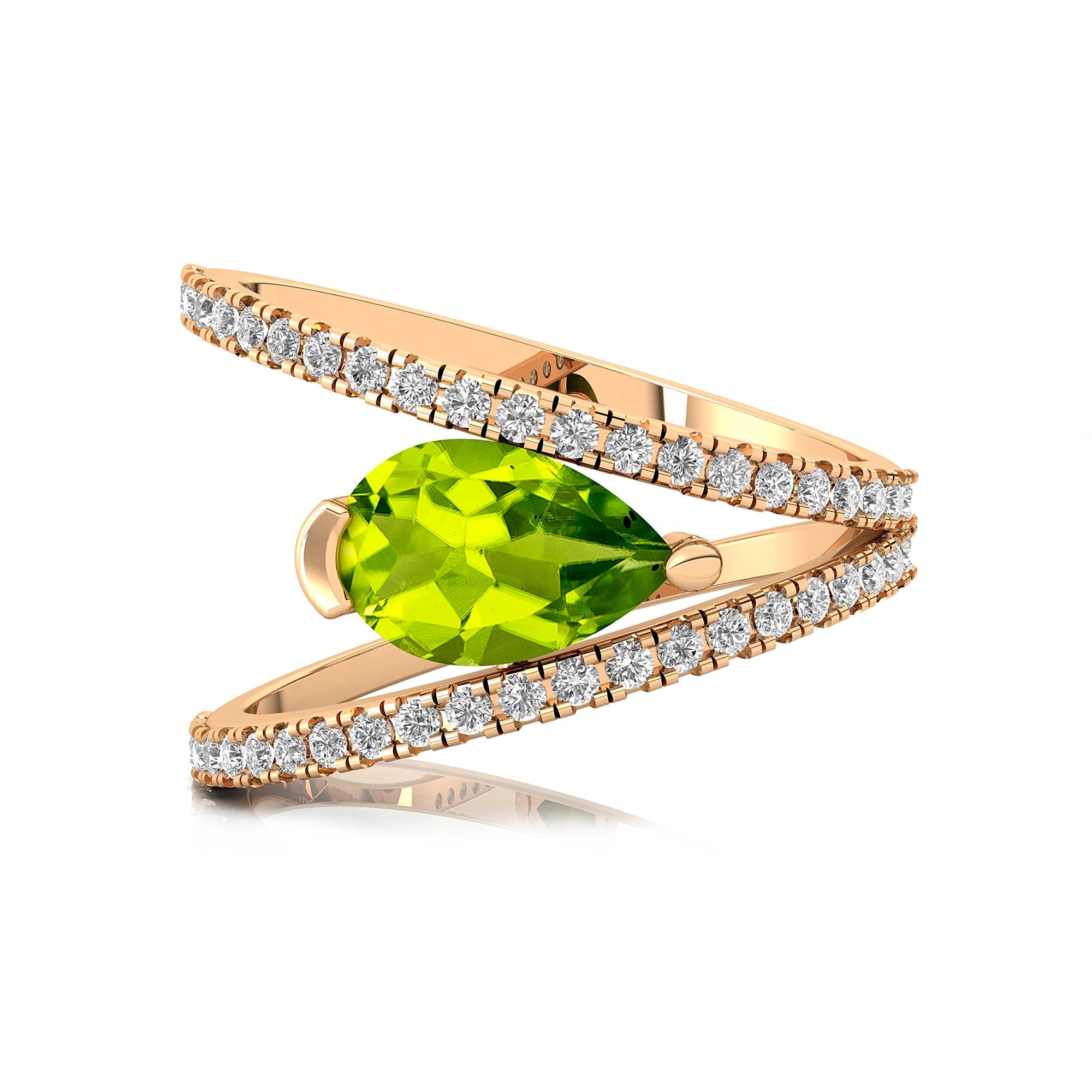 Fashionable V Shaped Diamond Ring with Pear Cut Peridot - GeumJewels