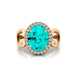 Vintage Love Inspired Oval Paraiba Tourmaline Halo Diamond Engagement Ring - GeumJewels