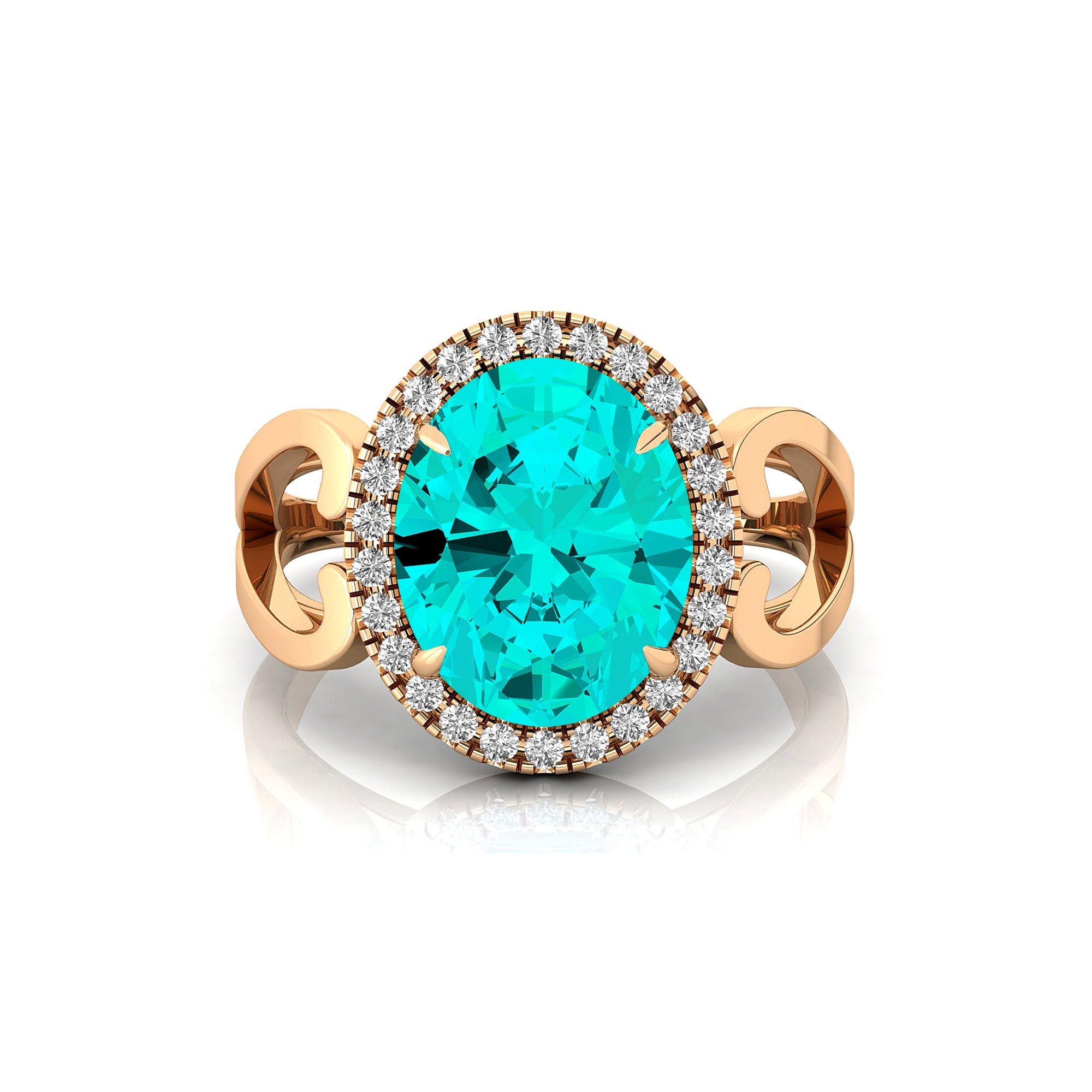 Vintage Love Inspired Oval Paraiba Tourmaline Halo Diamond Engagement Ring - GeumJewels