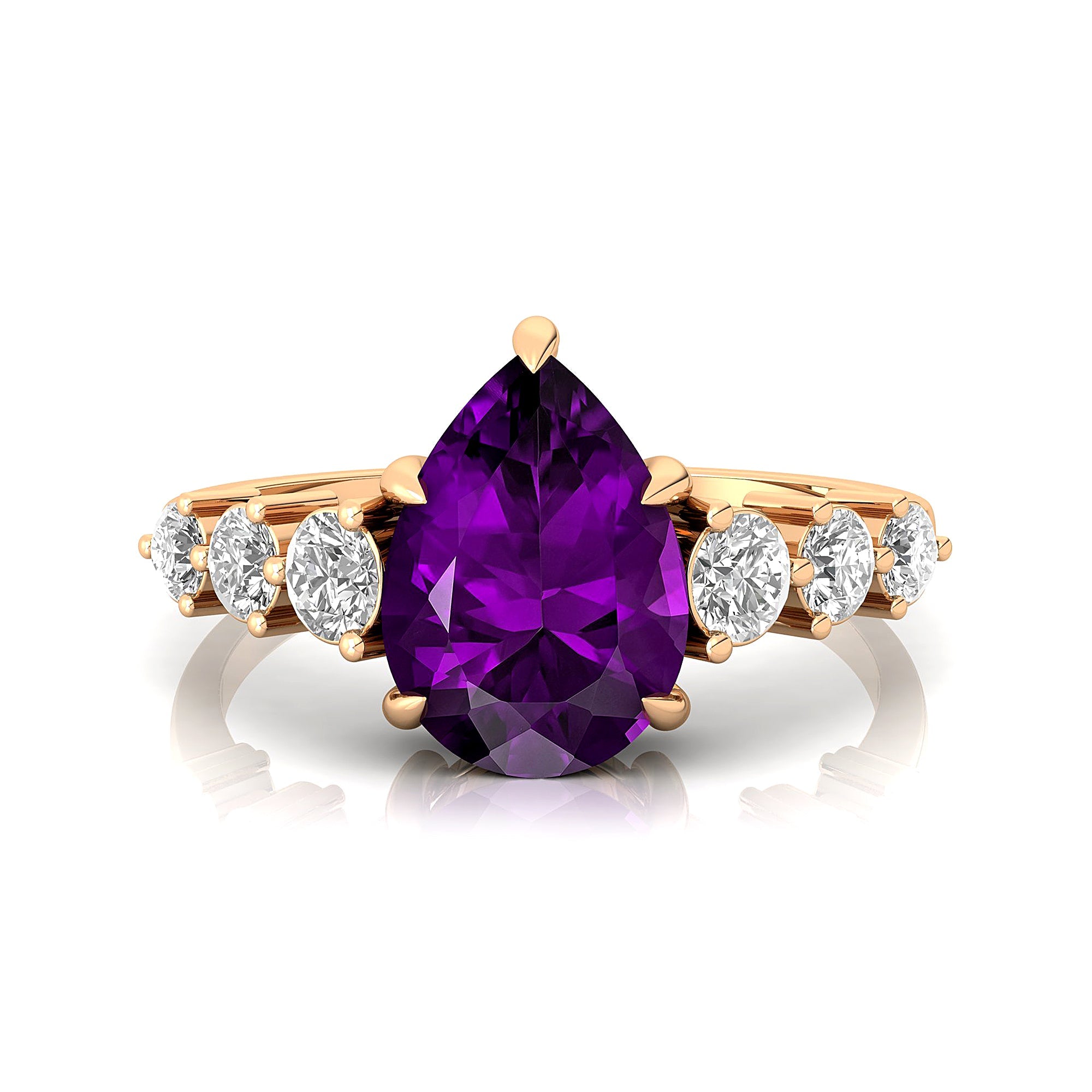 Pear Cut Amethyst with Graduated Diamonds Ring - GeumJewels