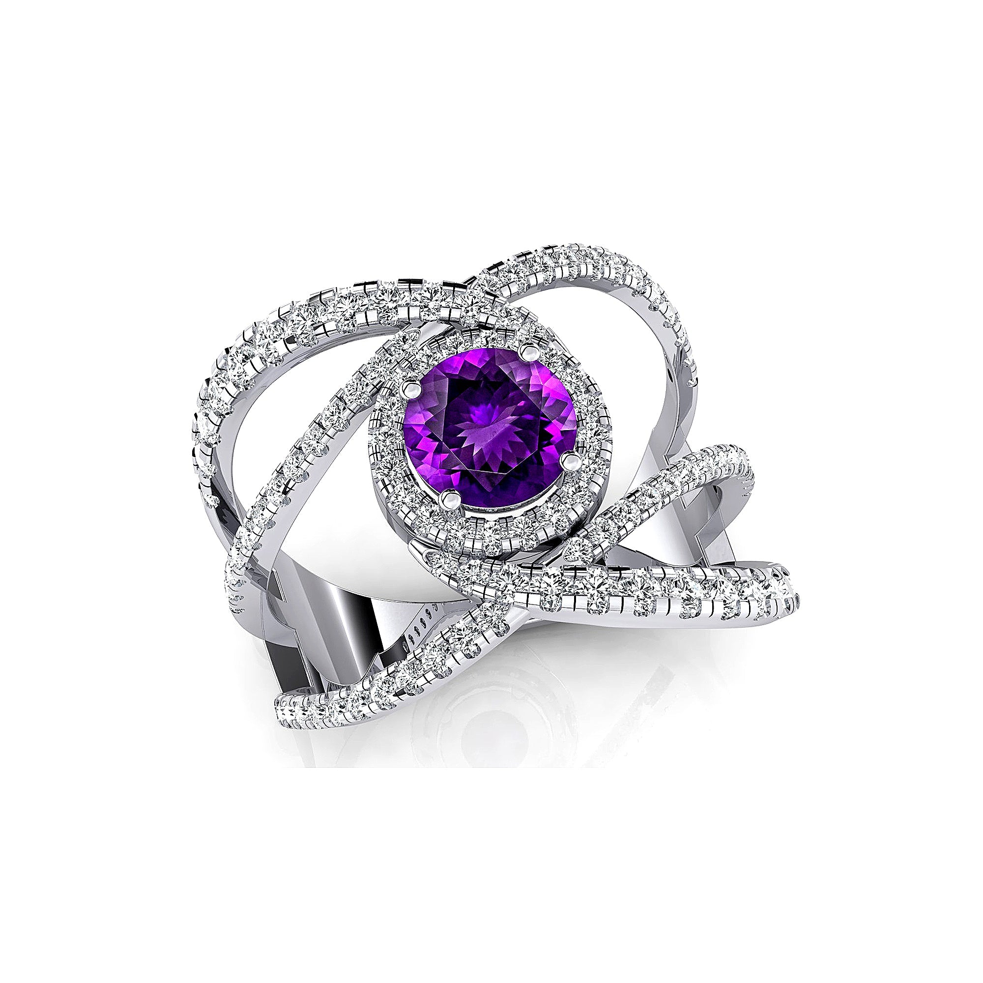 Solitaire Round Amethyst Cocktail Diamond Ring - GeumJewels