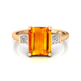 Emerald Cut Citrine and Diamond Three Stone Ring - GeumJewels