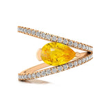Fashionable V Shaped Diamond Ring with Pear Cut Yellow Sapphire - GeumJewels