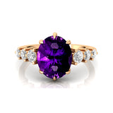 Oval Cut Amethyst with Graduated Diamonds Ring - GeumJewels