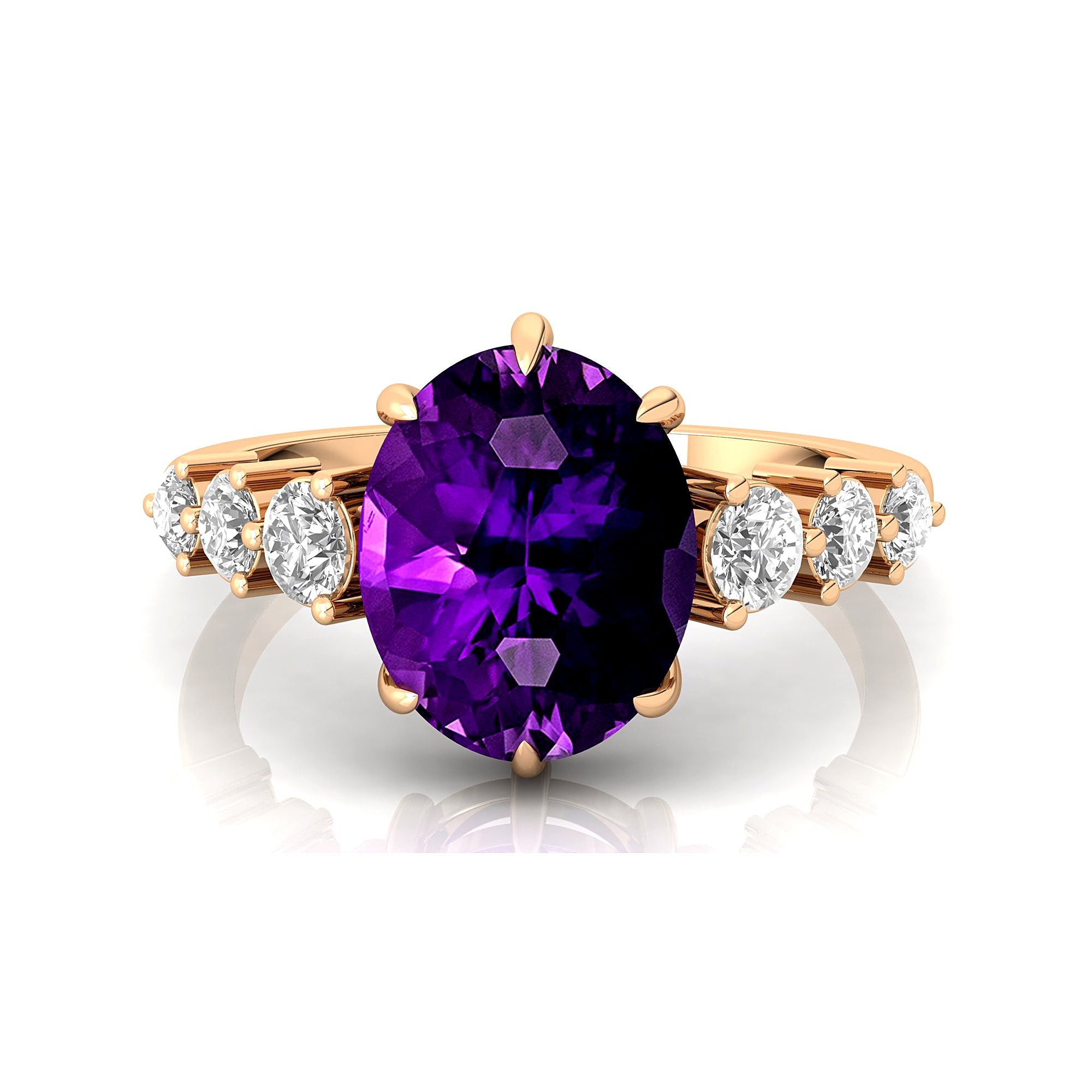 Oval Cut Amethyst with Graduated Diamonds Ring - GeumJewels