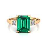 Emerald Cut Emerald and Diamond Three Stone Ring - GeumJewels