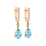 Lever Back Diamond Drop Earrings with Pear Cut Aquamarine - GeumJewels