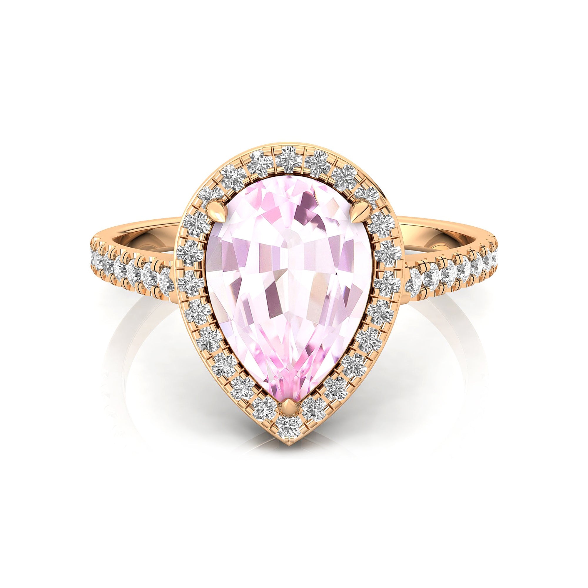 Classic Pear Shaped Morganite Halo Diamond Engagement Ring - GeumJewels