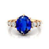 Oval Cut Blue Sapphire with Graduated Diamonds Ring - GeumJewels