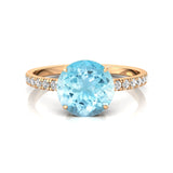 Classic Six Prong Round Solitaire Aquamarine Ring with Accent Diamond Band - GeumJewels