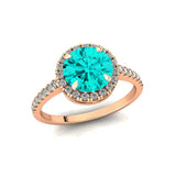 Classic Round Halo Diamonds with Solitaire Paraiba Tourmaline Engagement Ring - GeumJewels