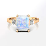 Emerald Cut Moonstone and Diamond Three Stone Ring - GeumJewels