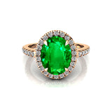 Oval Solitaire Emerald Halo Diamond Engagement Ring - GeumJewels