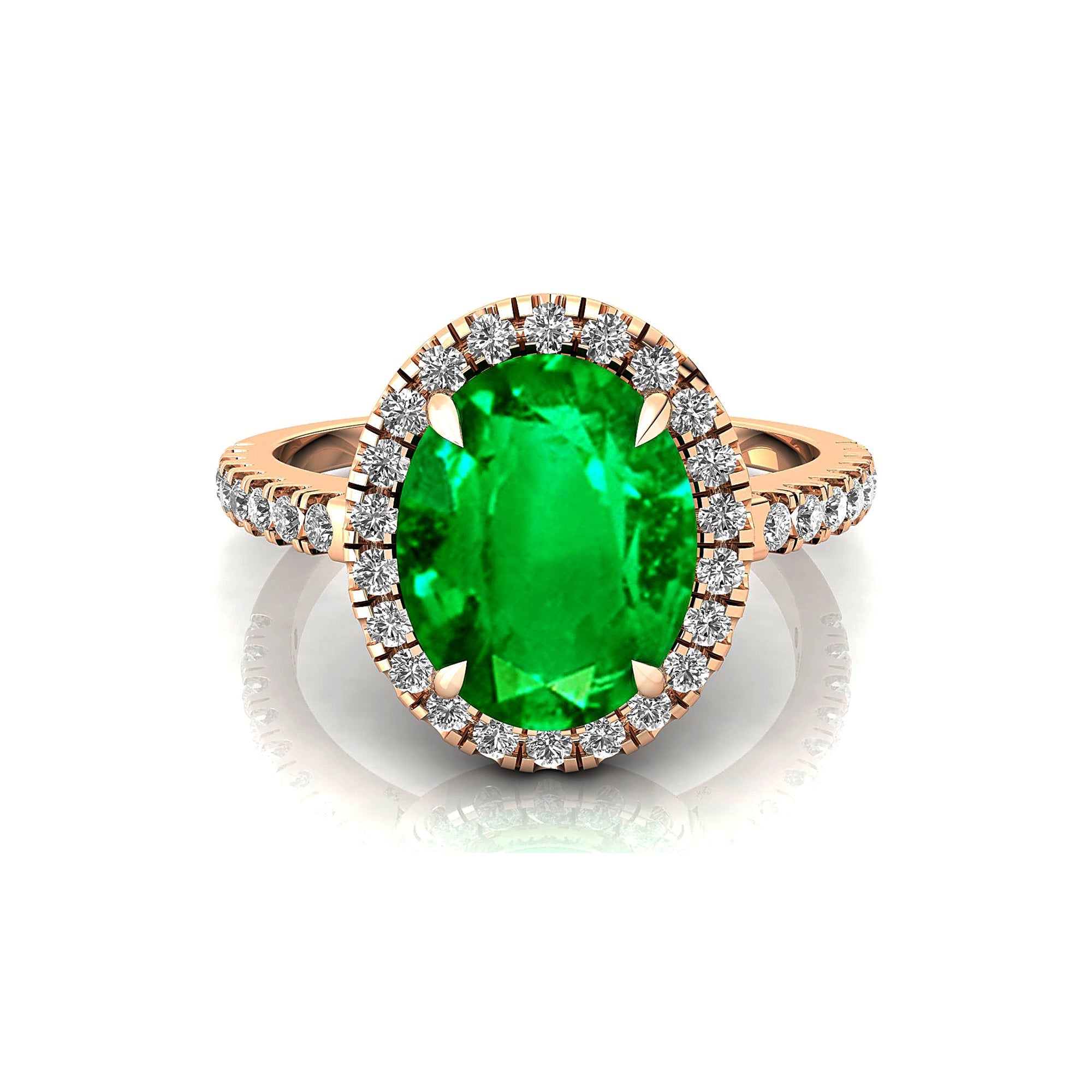 Oval Solitaire Emerald Halo Diamond Engagement Ring - GeumJewels