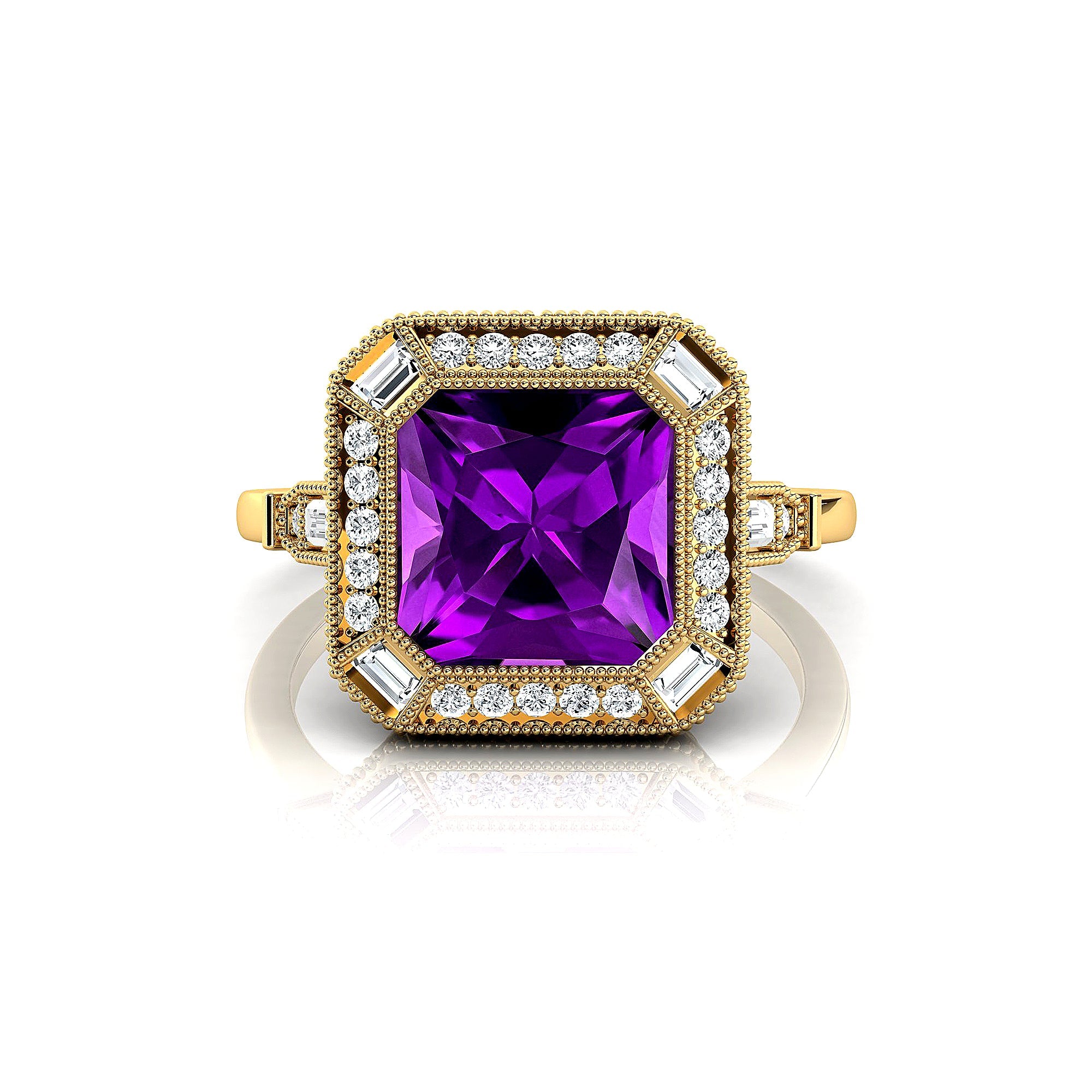 Vintage Style Square Cut Amethyst Diamond Ring - GeumJewels
