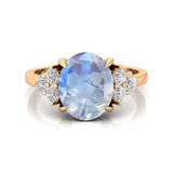 Trio Diamond Engagement Ring with Oval Cut Moonstone - GeumJewels