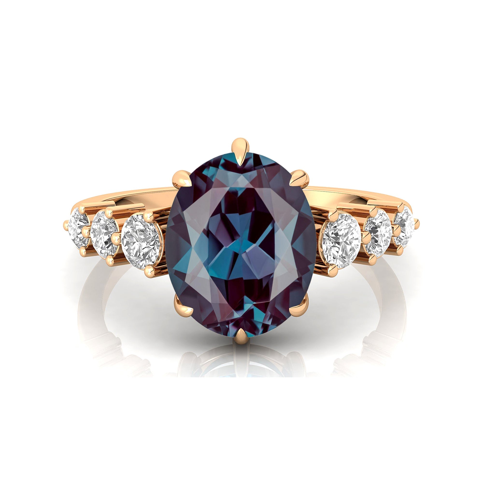 Oval Cut Alexandrite with Graduated Diamonds Ring - GeumJewels