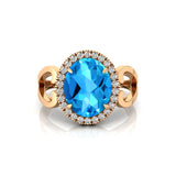 Vintage Love Inspired Oval Swiss Blue Topaz Halo Diamond Engagement Ring - GeumJewels