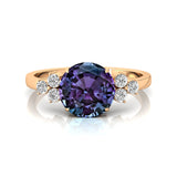 Trio Diamond Engagement Ring with Round Solitaire Alexandrite - GeumJewels