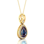 Classic Teardrop Shaped Alexandrite Halo Diamond Dangle Pendant - GeumJewels