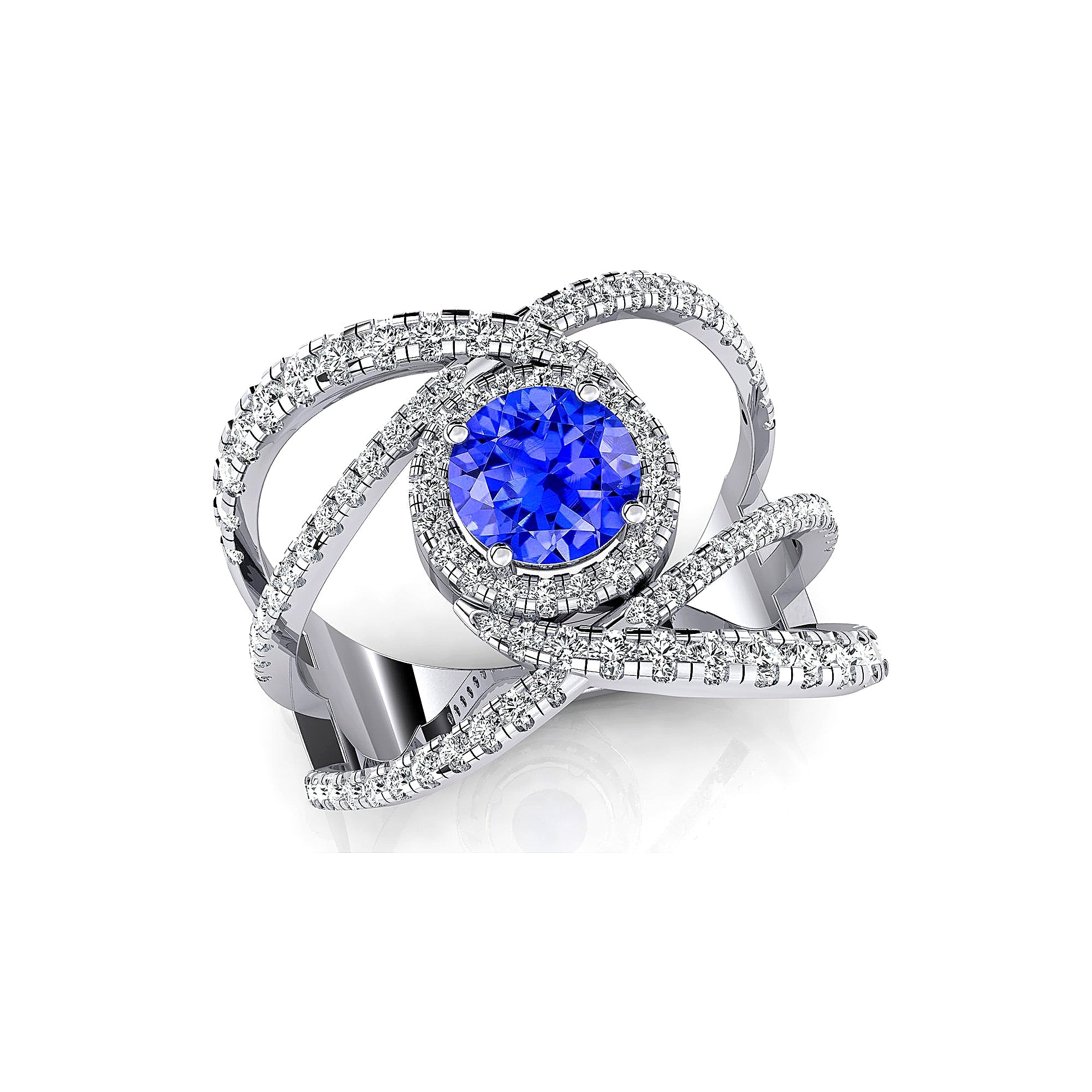 Solitaire Round Tanzanite Cocktail Diamond Ring - GeumJewels