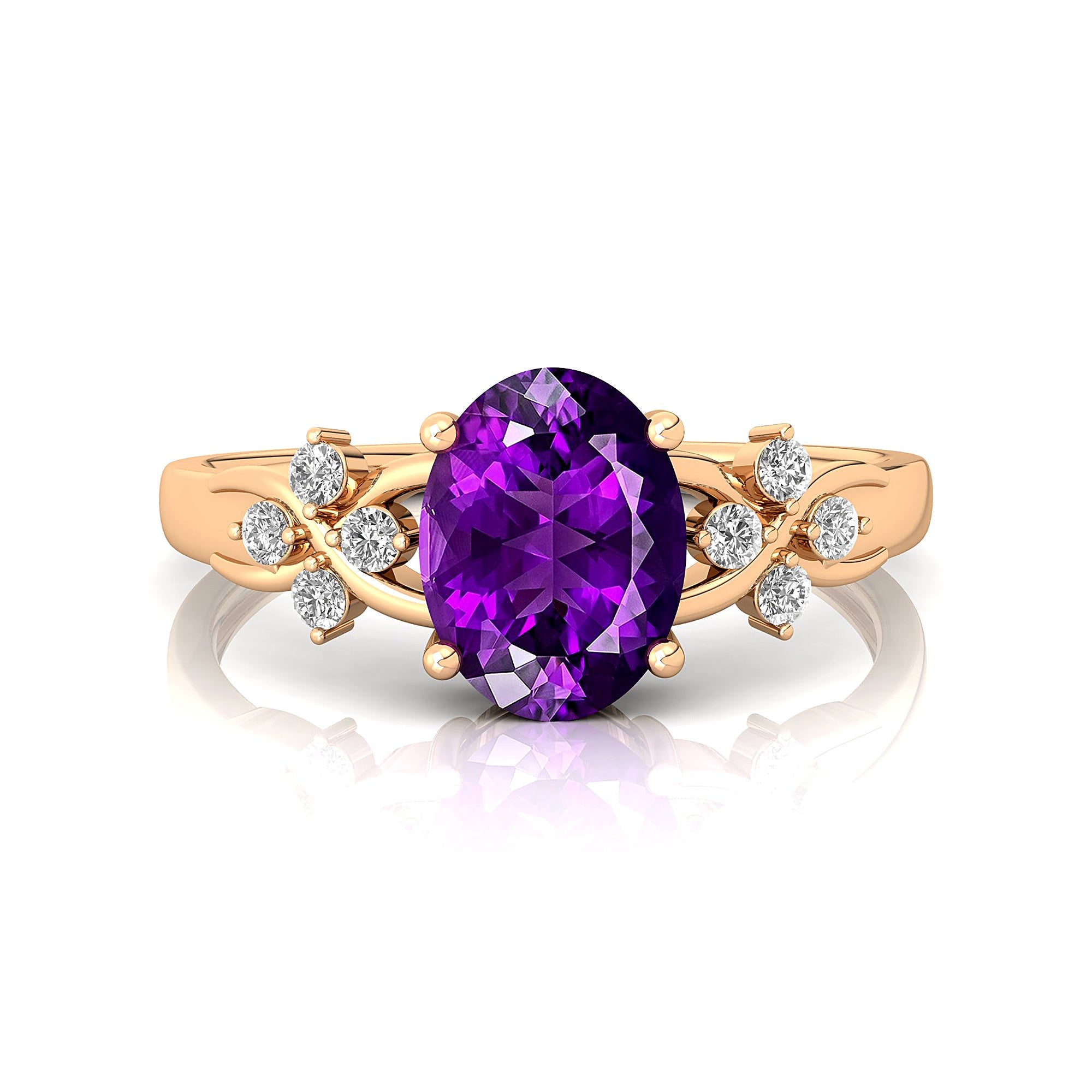 Criss Cross Diamond Ring with Oval Cut Amethyst - GeumJewels