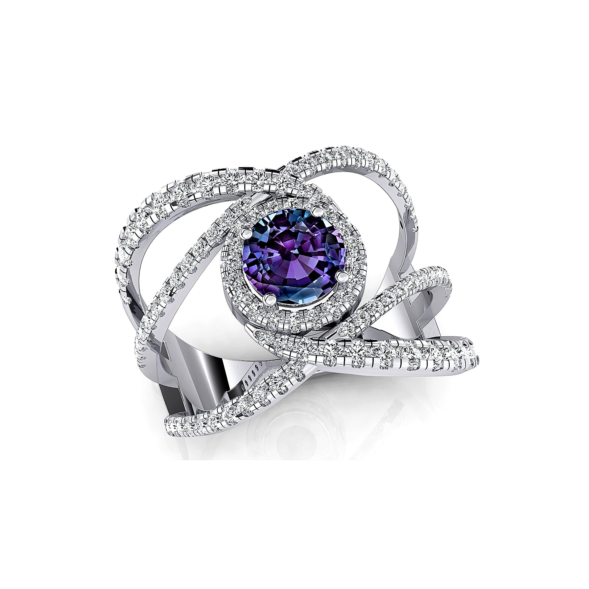 Solitaire Round Alexandrite Cocktail Diamond Ring - GeumJewels