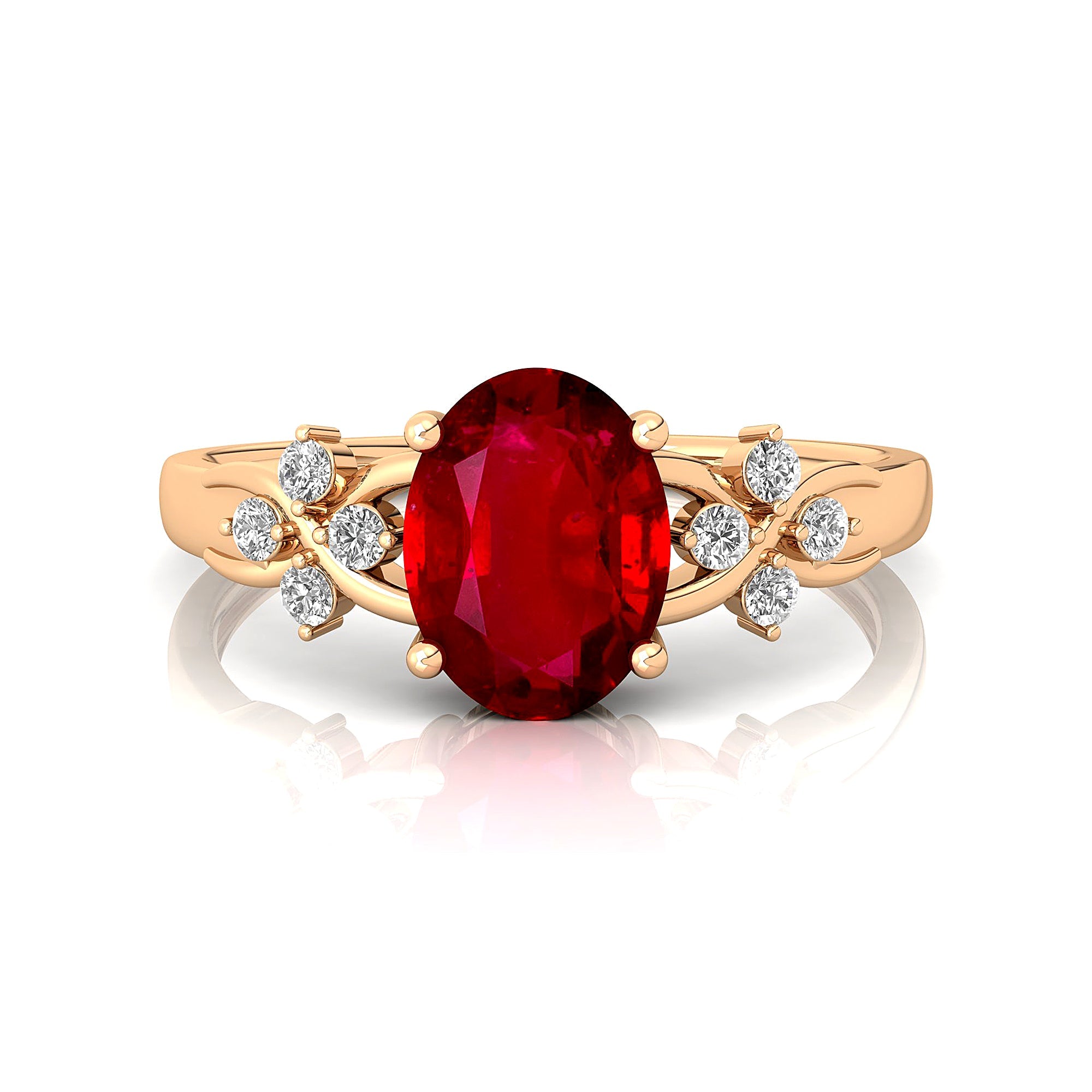 Criss Cross Diamond Ring with Oval Cut Ruby - GeumJewels