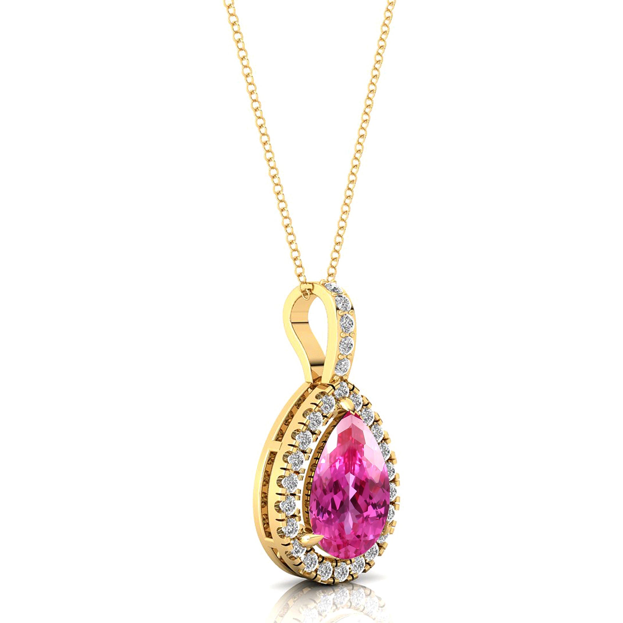 Pink Sapphire Teardrop Pendant with Diamond Halo - GeumJewels