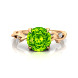 Criss Cross Nature Inspired Diamond Ring  with Round Peridot - GeumJewels