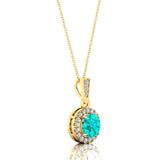 Dainty Round Solitaire Halo Diamond Paraiba Tourmaline Pendant - GeumJewels