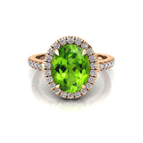 Oval Solitaire Peridot Halo Diamond Engagement Ring - GeumJewels